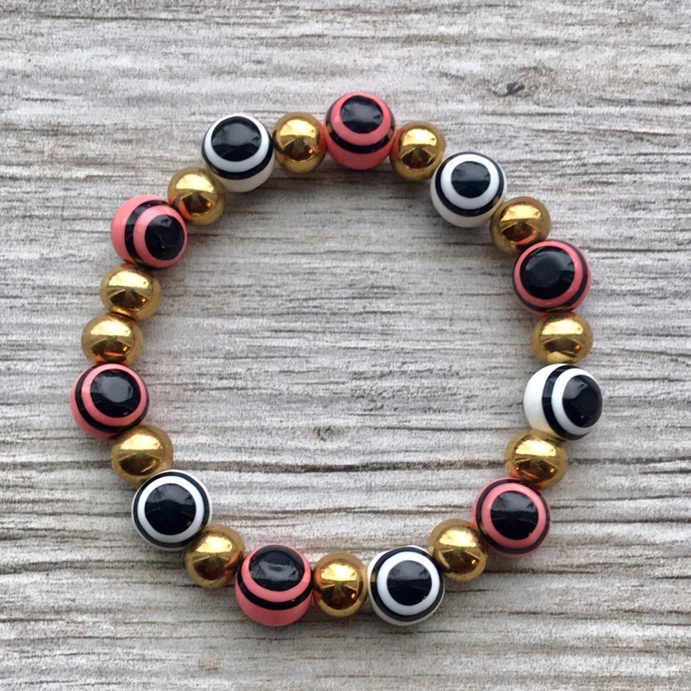 Evil eye heavy enamel like stone stretch bracelet